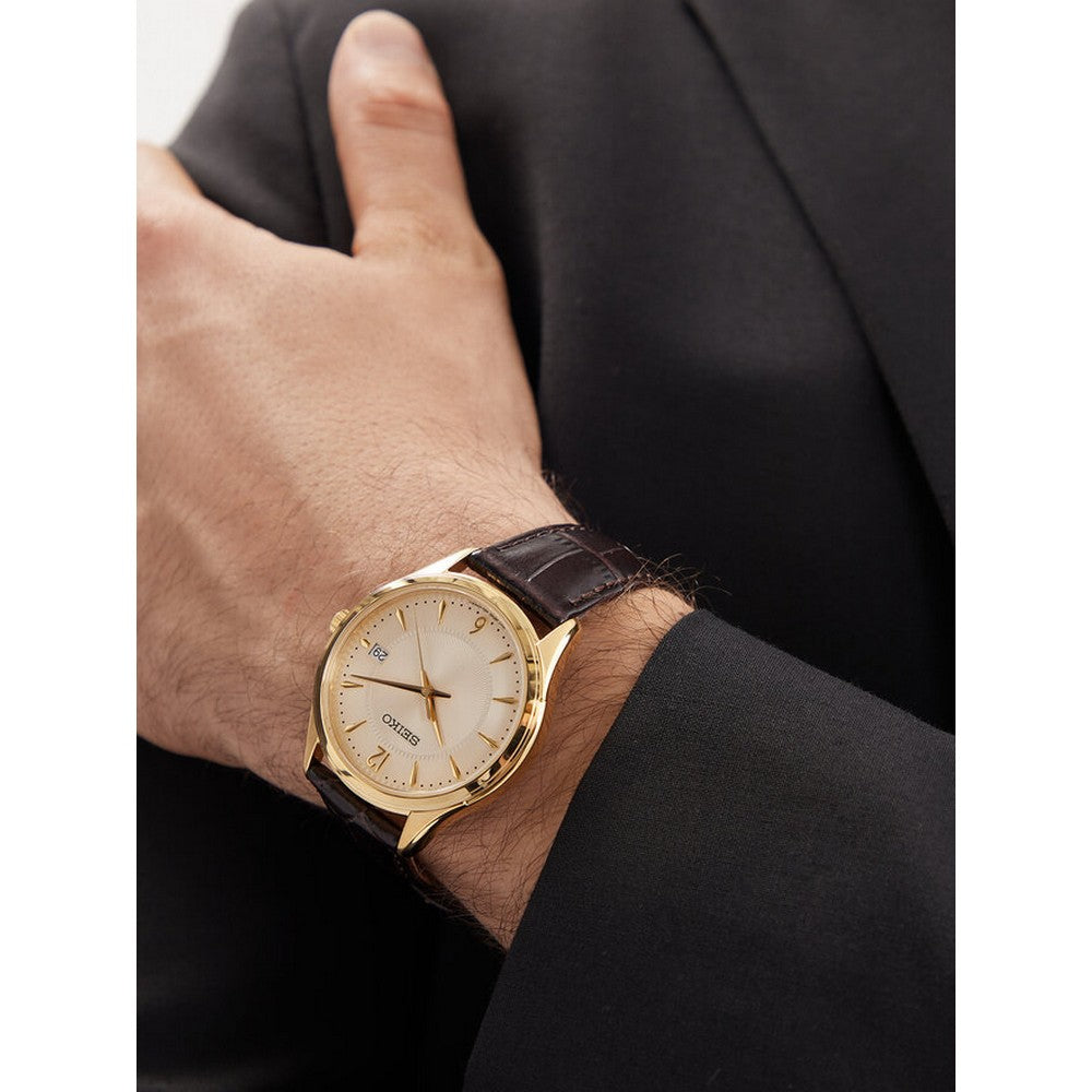 Seiko SUR472P1 Men's Sapphire Leather Champagne Dial Watch seiko