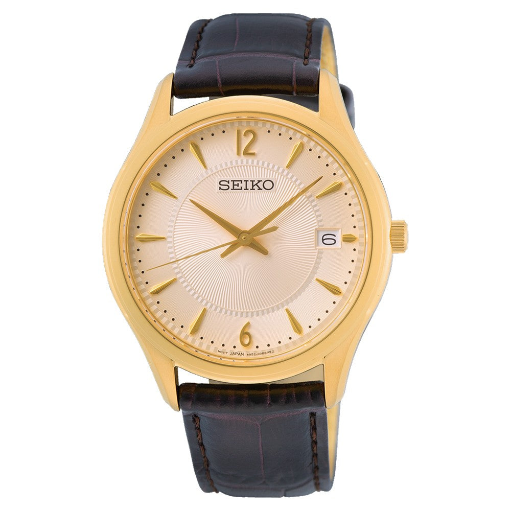 Seiko SUR472P1 Men's Sapphire Leather Champagne Dial Watch