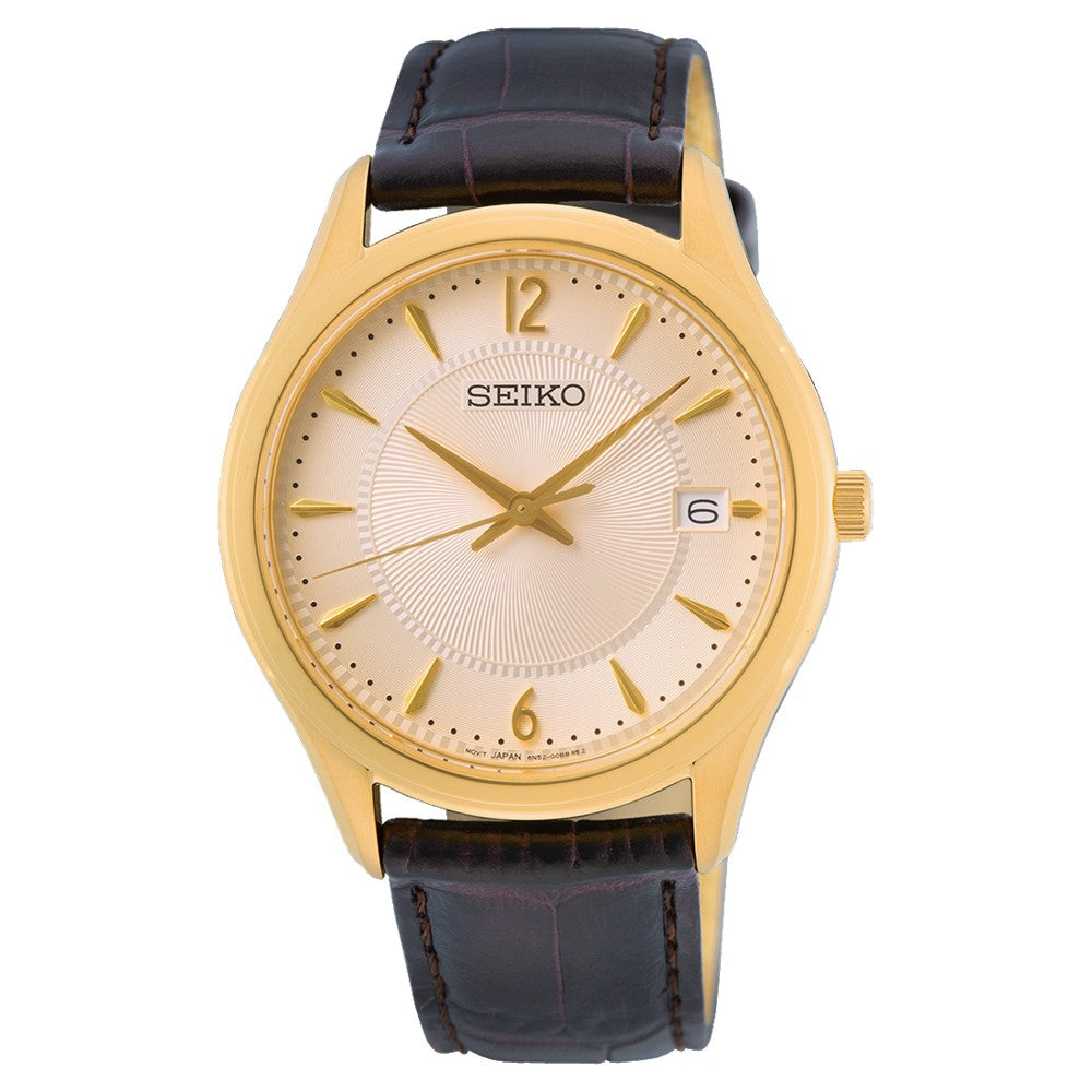 Seiko SUR472P1 Men's Sapphire Leather Champagne Dial Watch seiko