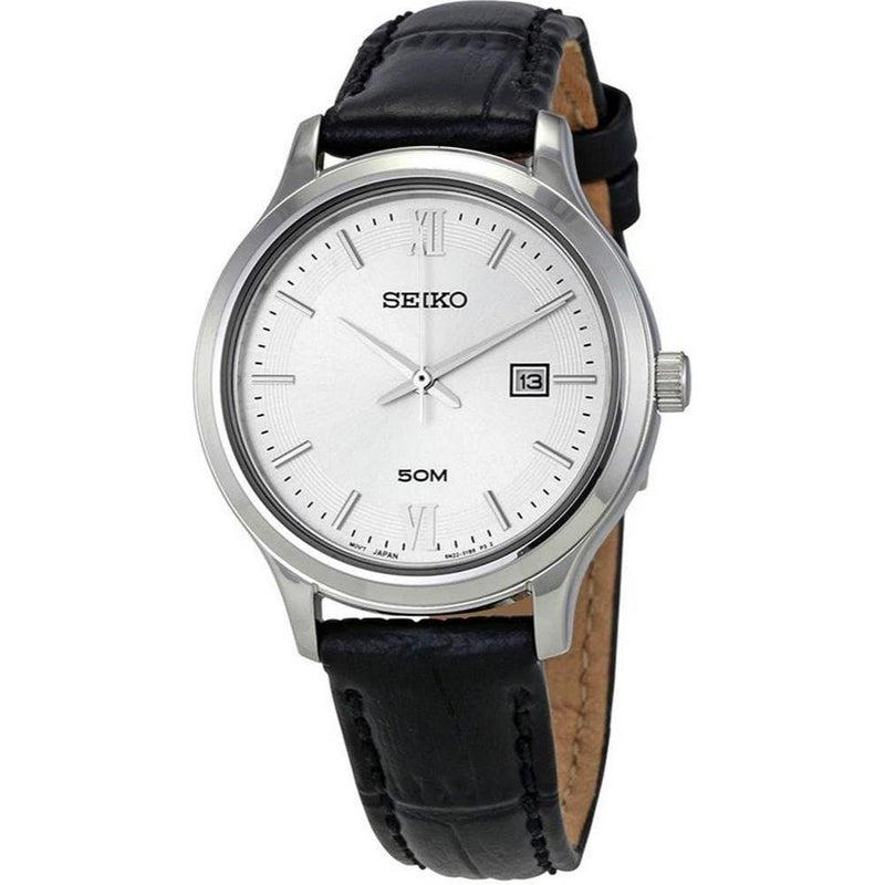 seiko SUR703P1 Women's White Dial Leather Quartz Watch seiko