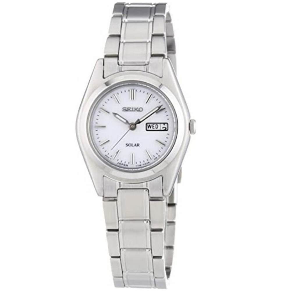 Seiko SUT119P1 White Dial Day/Date Solar Stainless Steel Women's Watch