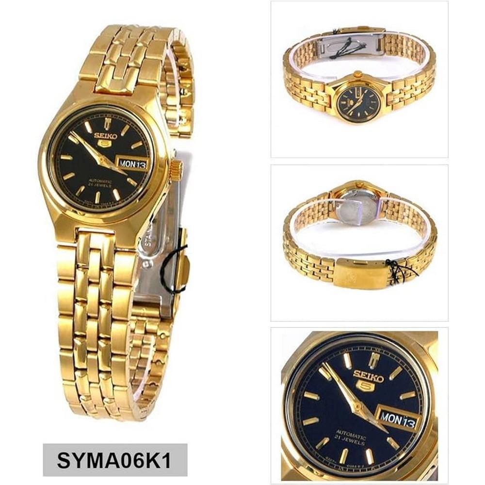 Seiko SYMA06K seiko 5 Automatic Black Dial GoldTone Stainless Steel Women's Watch seiko
