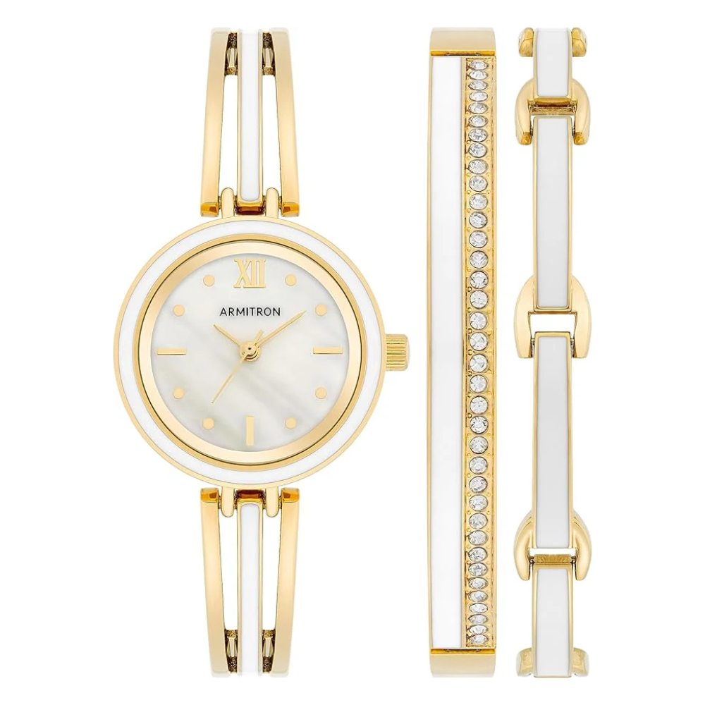 Armitron 75/5917MPGPST Women's Crystal Accented Watch and Bracelet Set