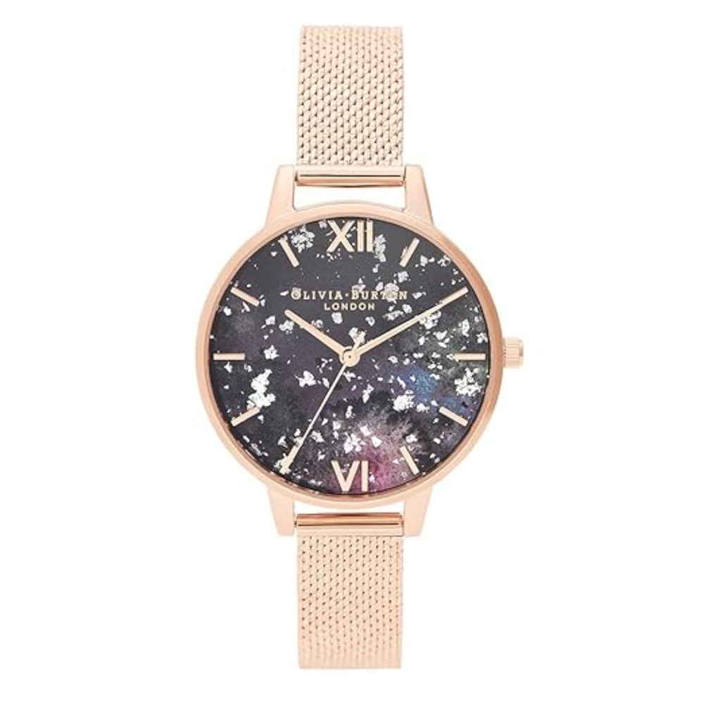 OLIVIA BURTON OB16GD33 Celestial Black Dial Rose Gold Boucle Women's Mesh Watch