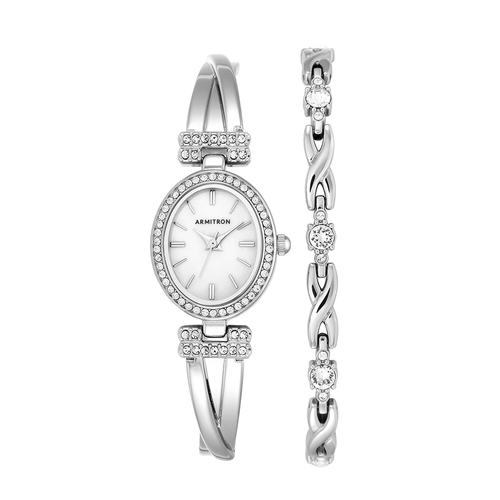 Armitron 75/5381MPSVST Women's Genuine Crystal Accented Bangle Watch and Bracelet Set,