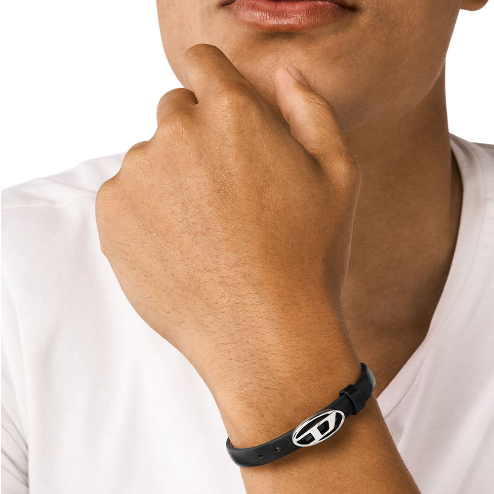 Diesel DX1516040 Black Leather Stackable Bracelet