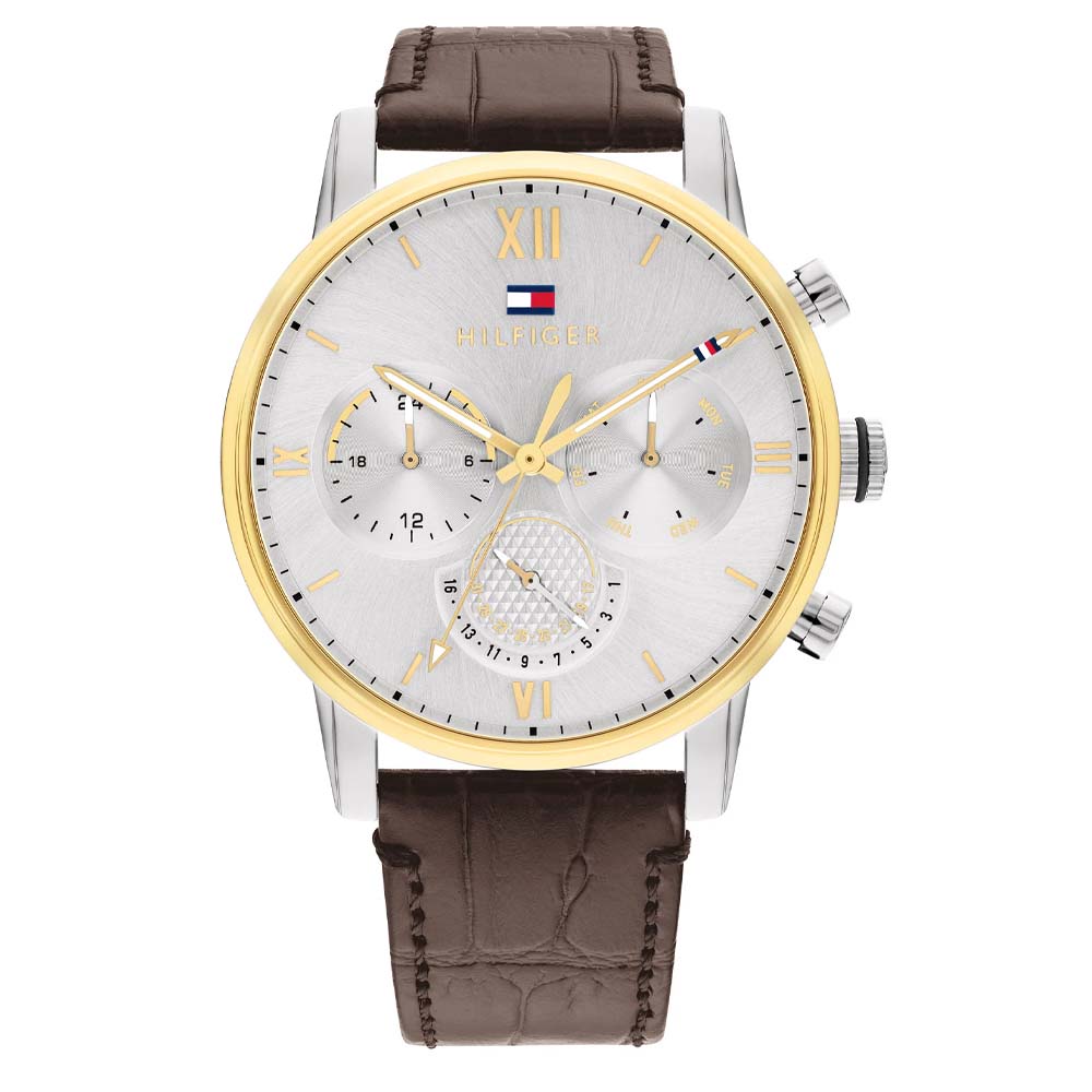 Tommy Hilfiger 1791884 Silver Dial Brown Leather Strap Men's Watch