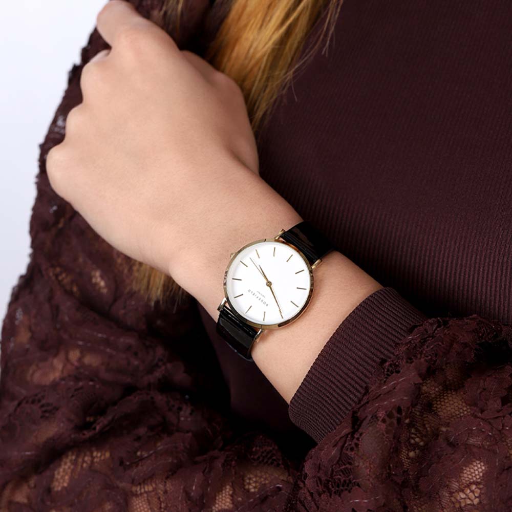 ROSEFIELD SHBWG-H38 Premium Gloss Black Gold Women's Watch Rose Field