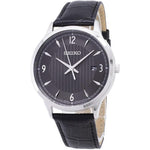 Seiko SGEH85P1 Black Dial Leather Strap Analog Quartz Watch for Men - Our World Of Style