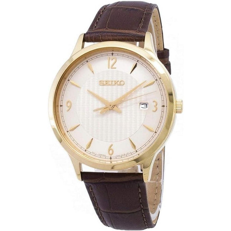 Seiko SGEH86P1 Stainless Steel Case Leather Strap Analog Quartz Men's Wristwatch - Our World Of Style